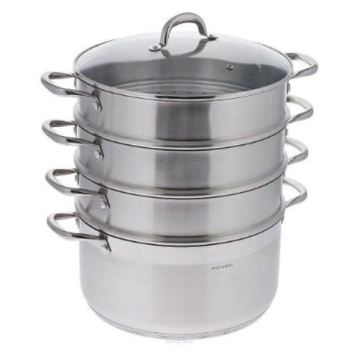 28Cm - 4 Layer Stainless Steel Food Saucepan And Steamer Soup Pot -Silver. Medium Each