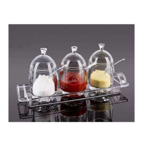 3Pc Acrylic Sugar Bowl Jam Jar Spice Storage Tin Canister- Clear Medium Each