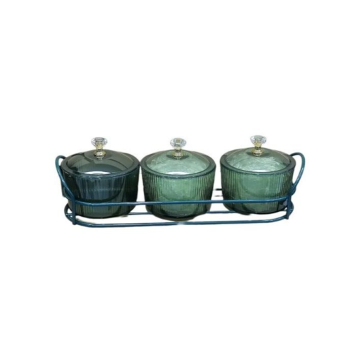 3 Piece Plastic Sugar Bowl Coffee Tea Canister Storage Containers - Green. Medium Each
