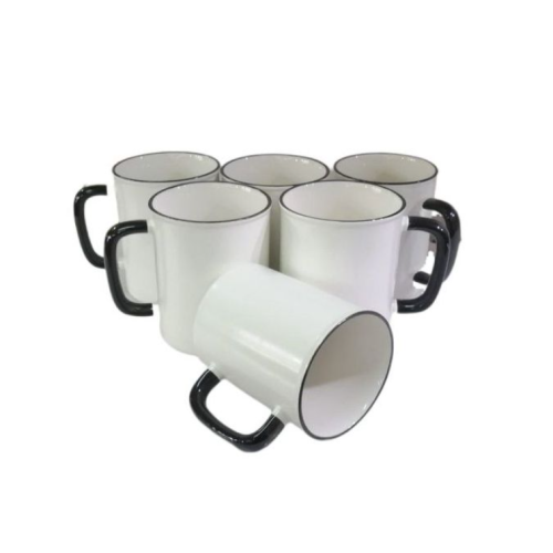 6 Pieces Of Black Handle Coffee Tea Cups Mugs- White Medium Each