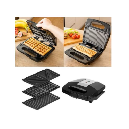 3 in 1 Waffle Maker Sandwich Machine Barbecue Electric Baking Pan Black. Medium Each