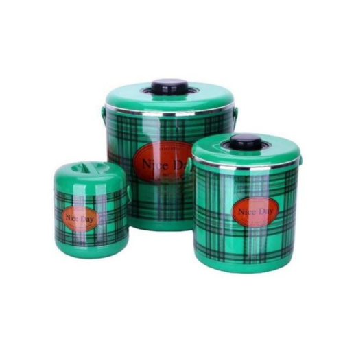 3Pc Checked Food Warmer Dishes Thermal Insulation Hot Pot Casserole Lunch Boxes - Green Medium Each