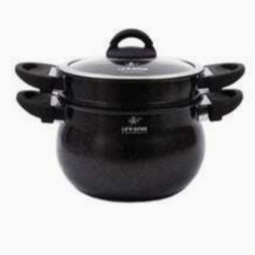 15L, 2 Section Granite Coated Stock Pot Saucepan Steamer Couscoussier - Black. Medium Each