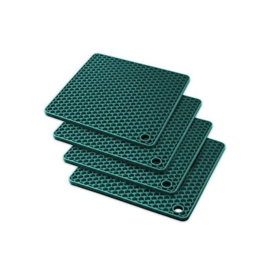 4 PC Square Silicone Trivet Pot Holders Drying Heat Resistant Non-Slip Mats Cup Coasters- Green. Medium EACH