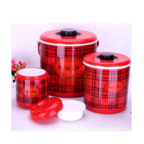 3Pc Checked Food Warmer Dishes Thermal Insulation Hot Pot Casserole Lunch Boxes - Red Medium EACH