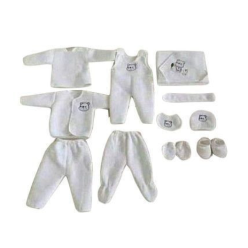 11 Piece Baby Cloth Set - White Multiple Designs SMALL EACH