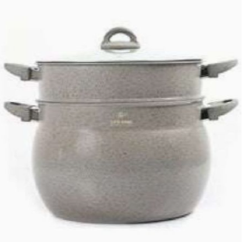 15L, 2 Section Granite Coated Stock Pot Saucepan Steamer Couscoussier - Grey Medium EACH