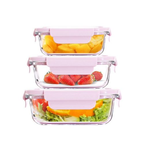 3 Piece Food Safe Microwave Oven Safe Glass Bowls Fridge Containers -Pink. Medium Each