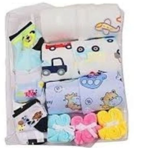 10Pcs Baby Pack, 3 Overalls + 3 Wash towels + 4Pairs Of Socks - Multicolor. SMALL EACH