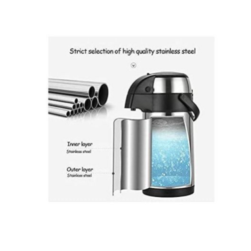 3.5L Thermal Flask Stainless Steel, Pump Action Vacuum Insulated With Safety Lock & Handle, Coffee Tea Jug For Home, Office, Camping- Silver. Medium EACH