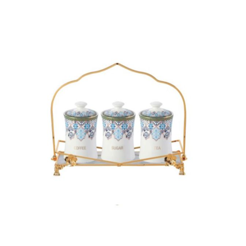 3 Piece Ceramic Sugar Bowl Coffee Tea Canister Storage Containers - White. Medium Each