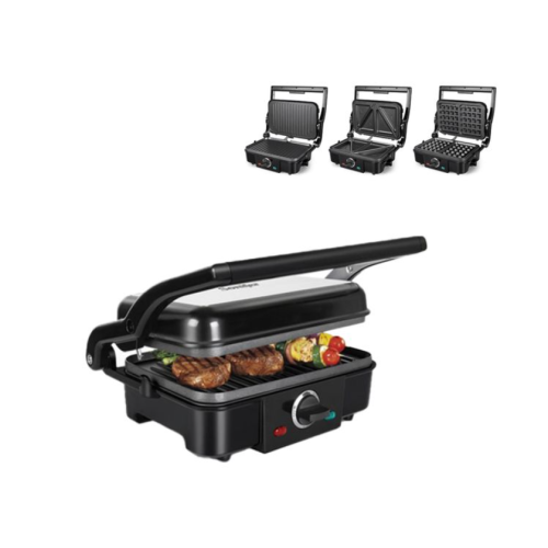 3 In 1 Waffle Maker Sandwich Barbecue Electric Baking Pan Toaster Black. Medium Each