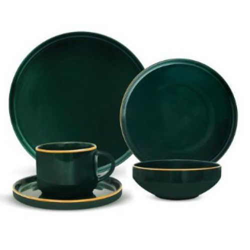 20Pcs Fine Bone Food Plates Cup Bowl Dinner Set- Green. Medium Each