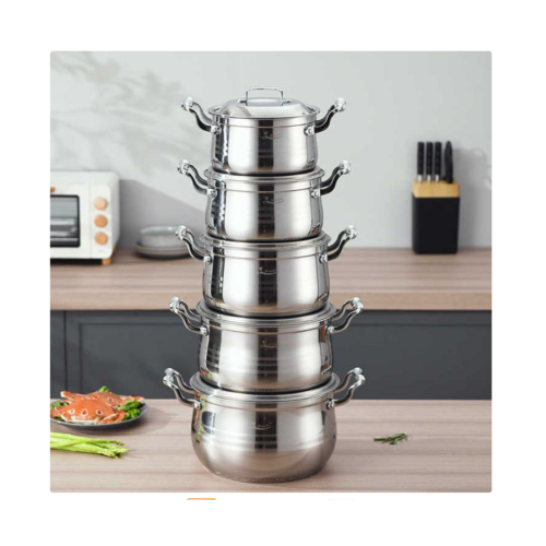 10 PC 16,18, 20,22,24CM Stainless Steel Saucepans Cooking Pots- Silver. Medium Each