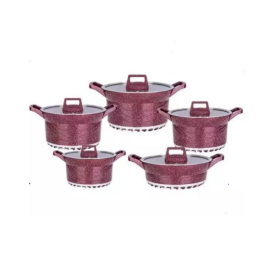 10 Pieces Granite Non-Stick Serving Dishes Saucepans Cookware -Maroon. Medium Each
