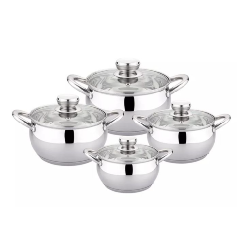 4 PC 16,18, 20,24CM Stainless Steel Saucepans Cooking Pots- Silver. Medium Each