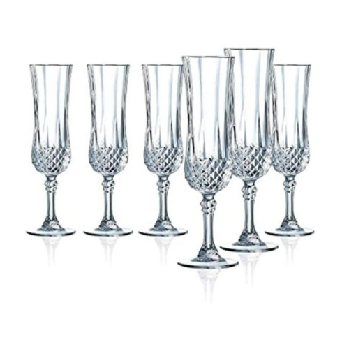 6 Pieces Of Diamond Champaign Flute Wine Glasses- Clear. Medium Each
