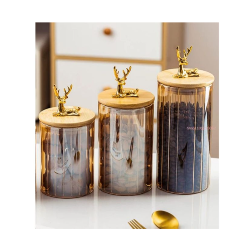 3PC Airtight Storage Pantry Food Glass Jars With Bamboo Clamp Lids- Brown. . Medium Each