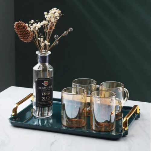 16 Inches Acrylic Serving Tray With Handles Decorative Coffee Table Tray - Green Medium Each