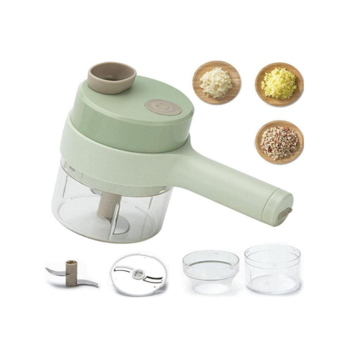 4 In 1 Electric Handheld Cooking Hammer Vegetable Cutter Set Food Chopper Multifunction Vegetable Fruit Slicer For Garlic Pepper Chili Onion- Green Medium Each