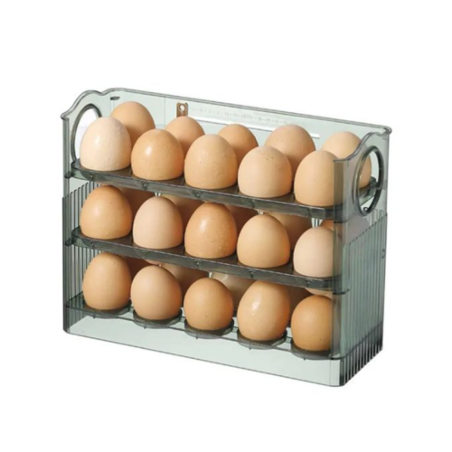 3 Layer Egg Holder For Fridge Storage Container Tray Container 30 Eggs Space Saver- Green Medium Each