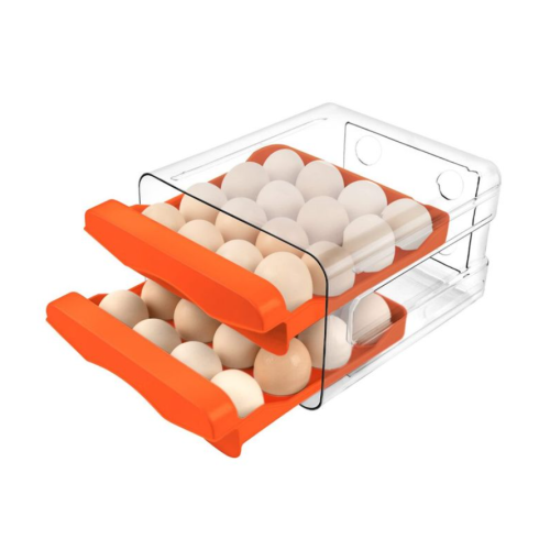 32 Grid Egg Holder For Refrigerator 2-Layer Egg Container Organizer Tray Storage Container- Orange. Medium Each
