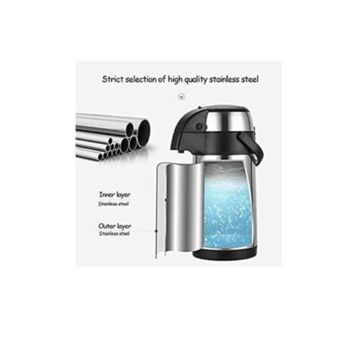 3.5L Thermal Flask Stainless Steel, Pump Action Vacuum Insulated With Safety Lock ANd Handle, Coffee Tea Jug For Home, Office, Camping- Silver. Medium Each