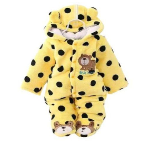 Baby Warm Bodysuit Overall Romper - Yellow With Black Dots SMALL EACH