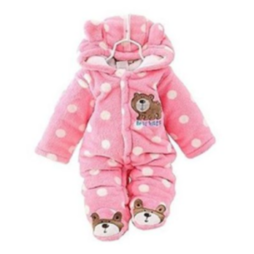 Baby Warm Bodysuit Overall Romper - Pink With White Dots SMALL EACH