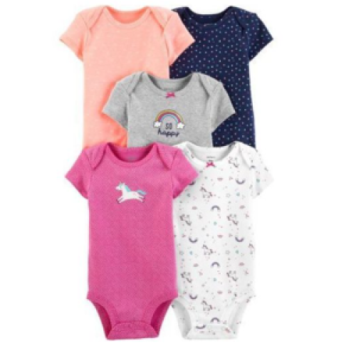 5 Pack Baby Girl Newborn Short Sleeve Bodysuits - Multicolor. SMALL Each