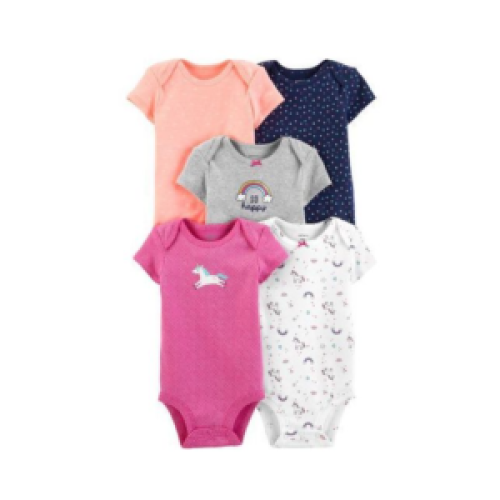 5 Pack Short Sleeve Bodysuits - Mult-Colour. SMALL Each