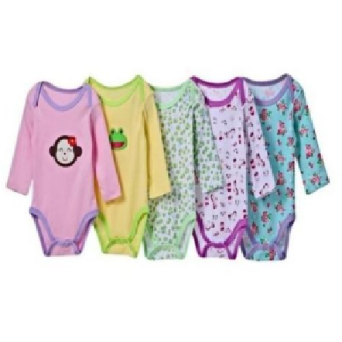 5 Pack Cotton Long Sleeve Bodysuits - Multiple Designs SMALL Each