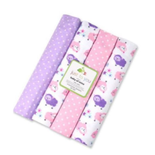100% Cotton 4pc Baby Set of Baby Blankets for Carrying&Swaddling - Multicolors SMALL Each