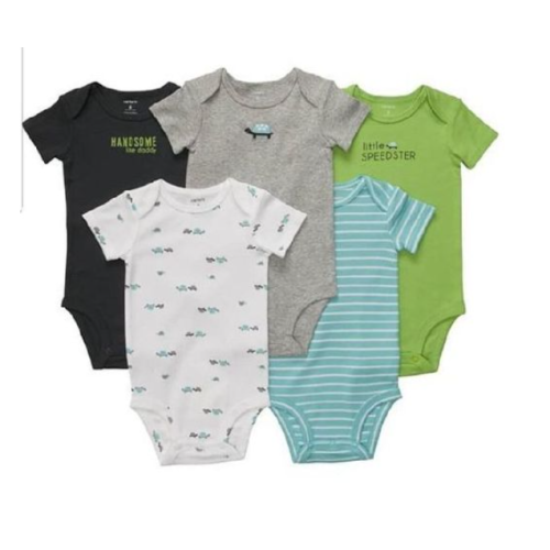 5 Baby Boy Cotton Bodysuits - Multiple Designs SMALL Each