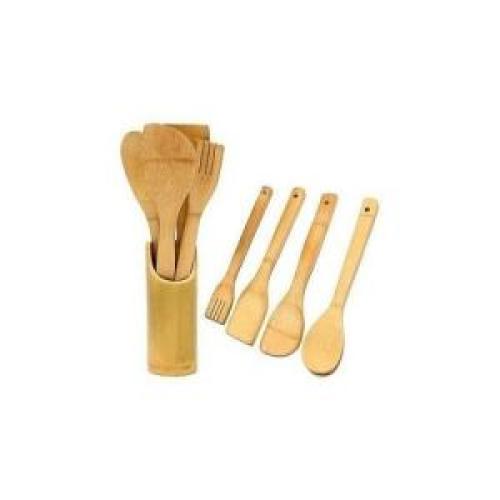 5 Pieces Of Bamboo Cooking /Serving Spoon Utensils - Brown. SMALL EACH