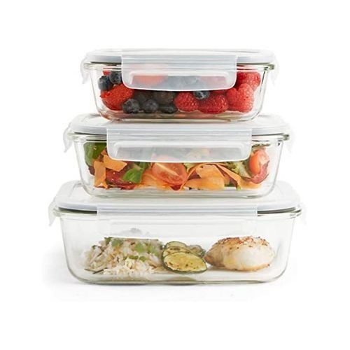 3 Piece Food Safe Microwave Oven Safe Glass Bowls Fridge Containers -White. SMALL EACH