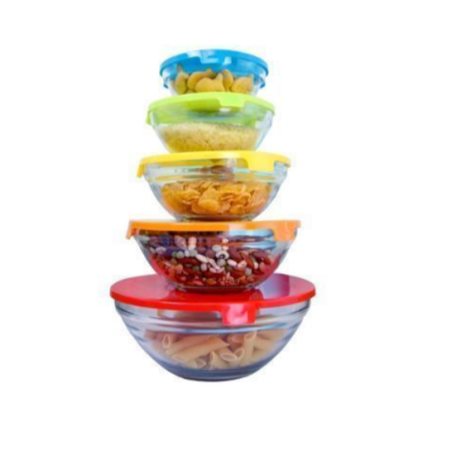 Glass Cooking Bowl Set - Colour Of Lid May Vary 5PCS EACH