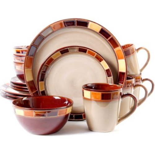 Checkered Dinner Set - Multi-color 16PCS EACH