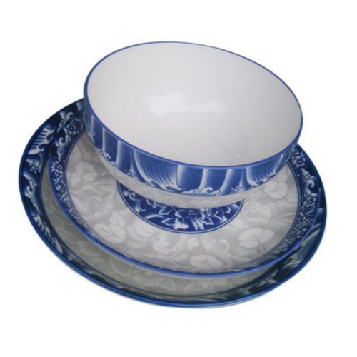 Set Of Dinner Plates & 6 Soup Bowls - Blue, White SMALL EACH