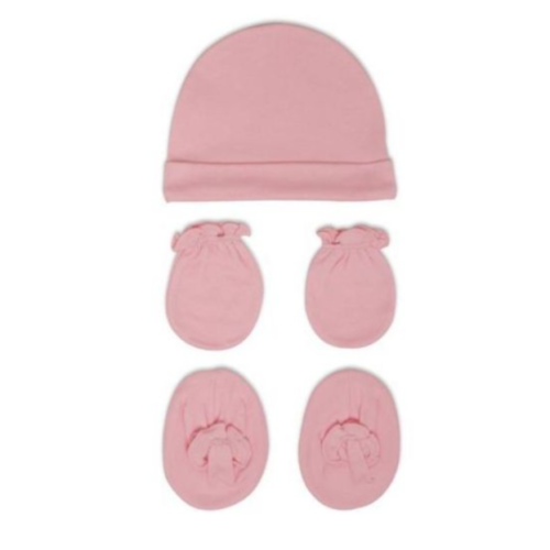 A Set of Baby Cap Mittens Socks - Pink SMALL Each