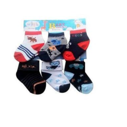 6pcs Baby Socks - Multi Colour SMALL Each