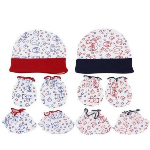 Baby Cotton Cap, Mitten & Booties Set - Multiple Designs SMALL Each