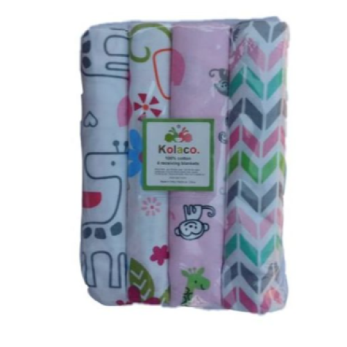 Cotton 4pc Baby Receiving, Swaddling Sheets-Multicolor SMALL Each