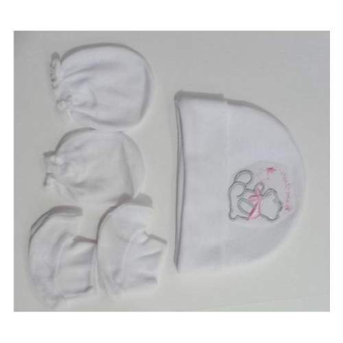 A Set of Baby Cap Mittens Socks - White SMALL Each