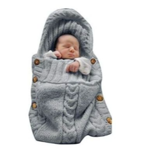Newborn Baby Wrap Swaddle Blanket Knit Sleeping Bag - Grey SMALL EACH