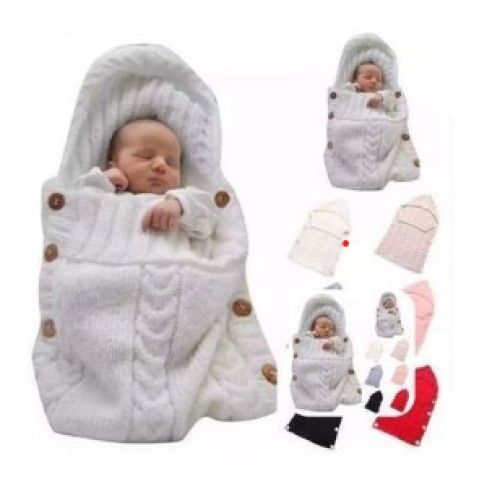 Newborn Baby Wrap Swaddle Blanket Knit Sleeping Bag - Cream, Blue, Pink, Grey SMALL Each