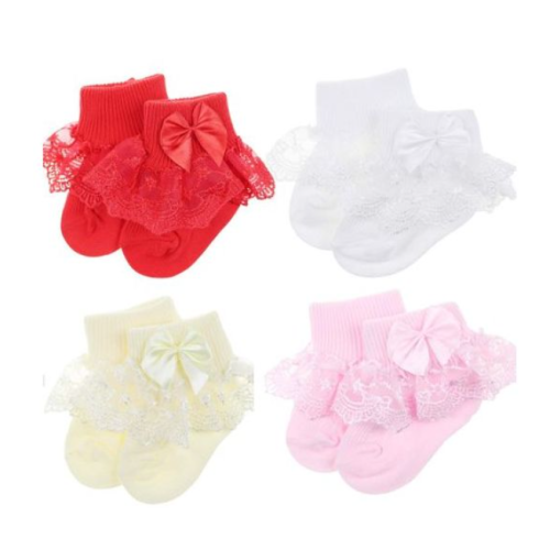 4 Pack Of Baby Socks - Pink, White, Red, Cream SMALL Each