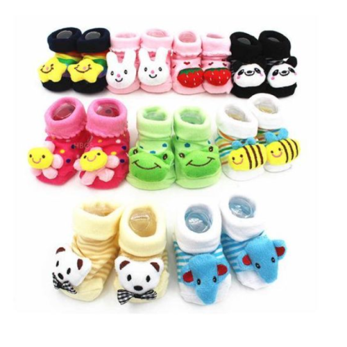 A dozen 12Pcs Animal Cotton Soft Baby Socks - Multi Colour SMALL EACH