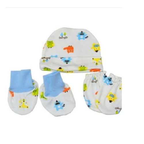 Baby Cotton Cap,Mitten and Booties Set - Multiple Designs SMALL Each
