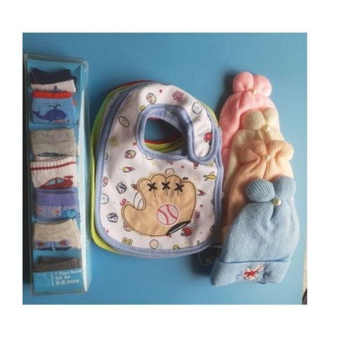 3 Baby Bibs 7 Pairs Of Socks And 4 Baby Caps SMALL Each